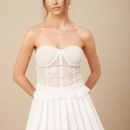 Veronika White Lace Overlay Skirt Top Set