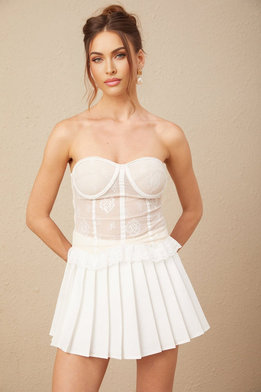 Veronika White Lace Overlay Skirt Top Set