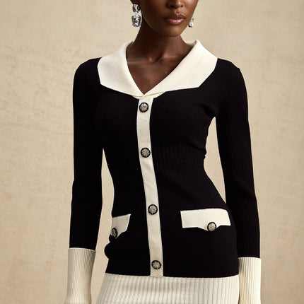 Victoria Black Color Blocked Ribbed Mini Dress