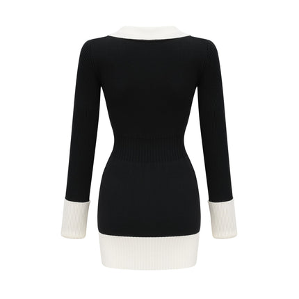 Victoria Black Color Blocked Ribbed Mini Dress