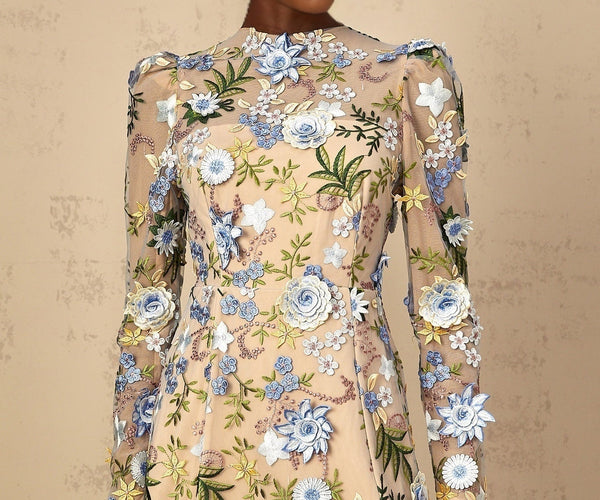 floral embroidered tulle mini dress Floral Embroidered Sleeveless Tulle Mini Dress