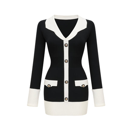 Victoria Black and White Color Blocked Ribbed Mini Dress