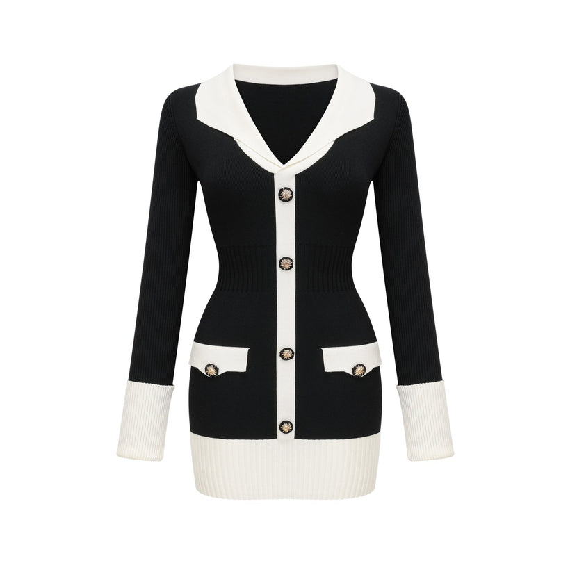 Victoria Black and White Color Blocked Ribbed Mini Dress