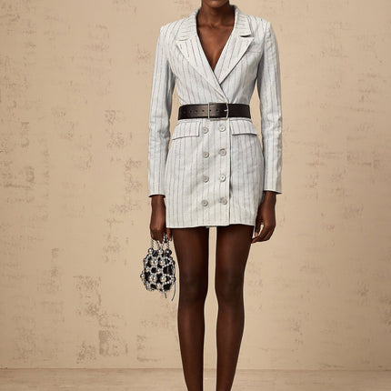 Victoria Grey Denim Blazer Rhinestone Embellished