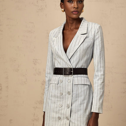 Victoria Grey Denim Blazer Rhinestone Embellished