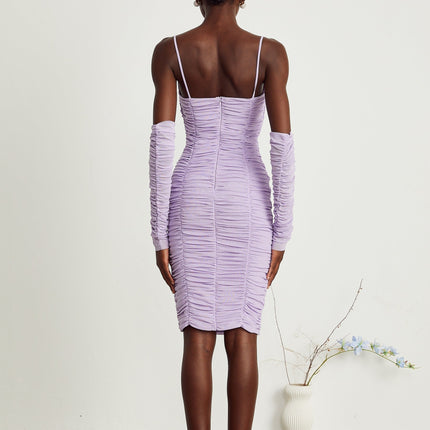 Victoria Purple Midi Dress with Spaghetti Straps and Cut-Out Design