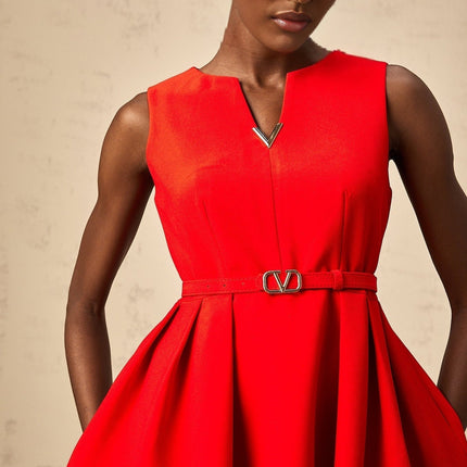 Victoria Red Flared Skirt Mini Dress V Logo Plaque Terylene