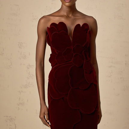 Victoria Red Floral Appliqué Layered Mini Dress