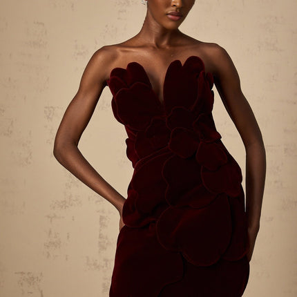 Victoria Red Floral Appliqué Layered Mini Dress