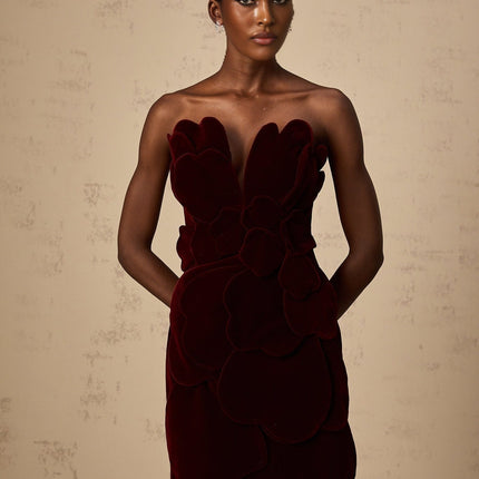 Victoria Red Floral Appliqué Layered Mini Dress