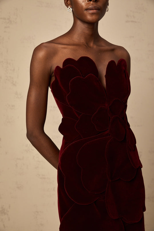 Victoria Red Floral Appliqué Layered Mini Dress