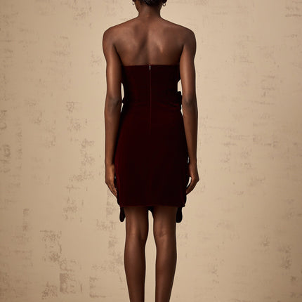 Victoria Red Floral Appliqué Layered Mini Dress