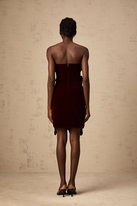 Victoria Red Floral Appliqué Layered Mini Dress