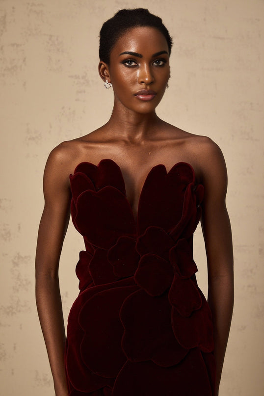 Victoria Red Floral Appliqué Layered Mini Dress