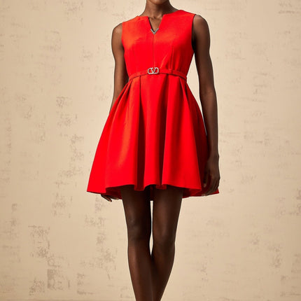 Victoria Red Flared Skirt Cinched Waist Sleeveless Mini Dress
