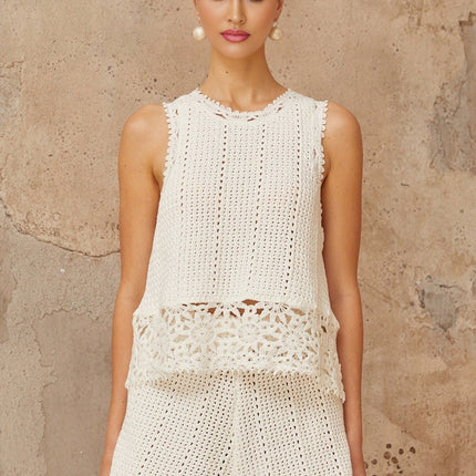 Victoria White Crochet Knit Top and Shorts Set