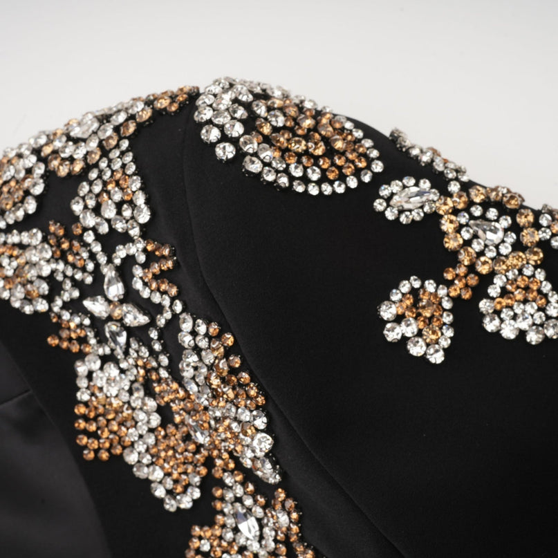 Vincenzina Black Crystal Embellished Jacket Trousers Cotton Polyester
