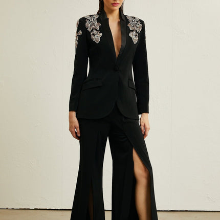 Vincenzina Black Crystal Embellished Jacket Trousers