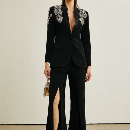 Vincenzina Black Crystal Embellished Jacket Trousers