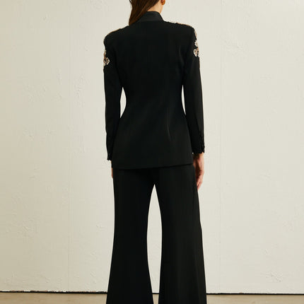 Vincenzina Black Crystal Embellished Jacket and Trousers