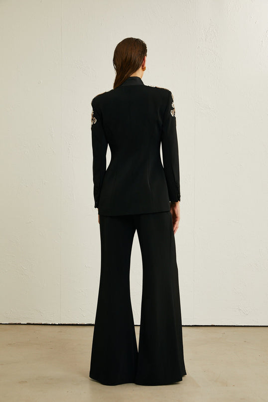 Vincenzina Black Crystal Embellished Jacket and Trousers