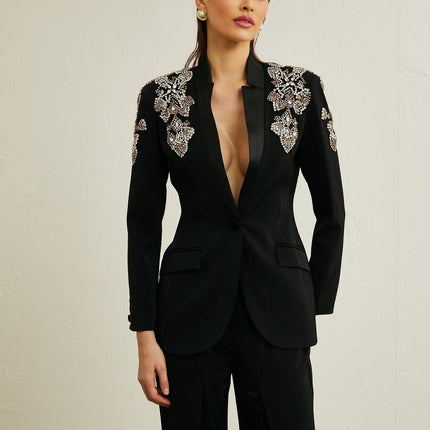 Vincenzina Black Crystal Embellished Jacket Trousers