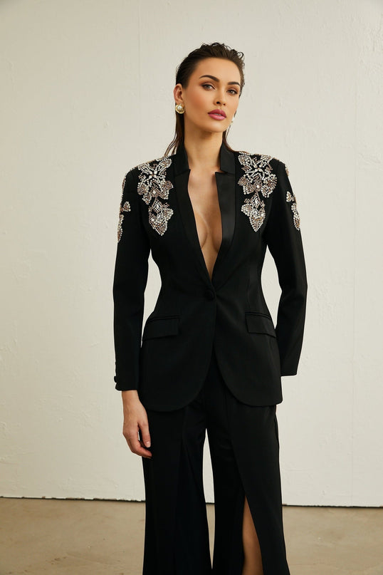 Vincenzina Black Crystal Embellished Jacket Trousers