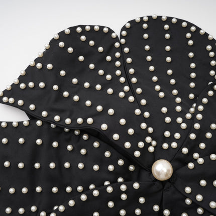 Vincenzina Black Floral Halterneck Top with Pearl Embellishments