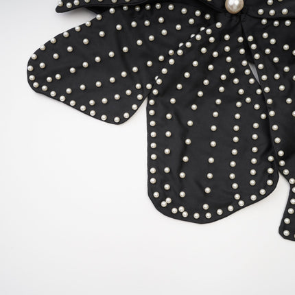 Vincenzina Black Floral Pearl Halter Top