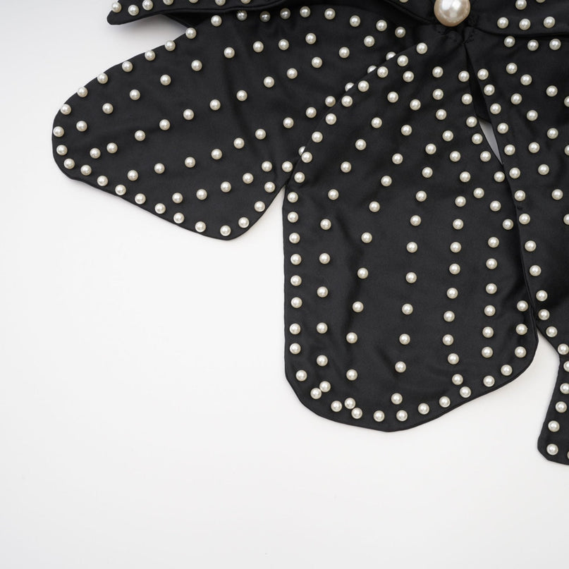 Vincenzina Black Floral Pearl Halter Top