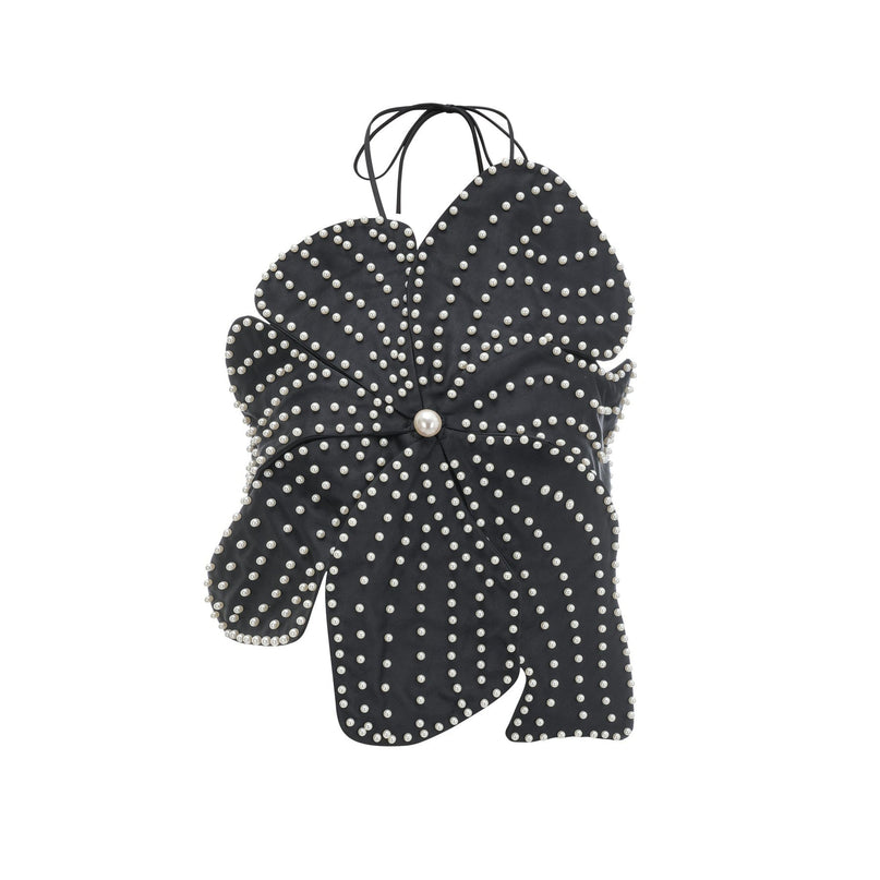 Vincenzina Black Floral Pearl Halterneck Top