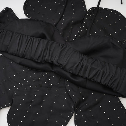 Vincenzina Black Floral Pearl Halterneck Top