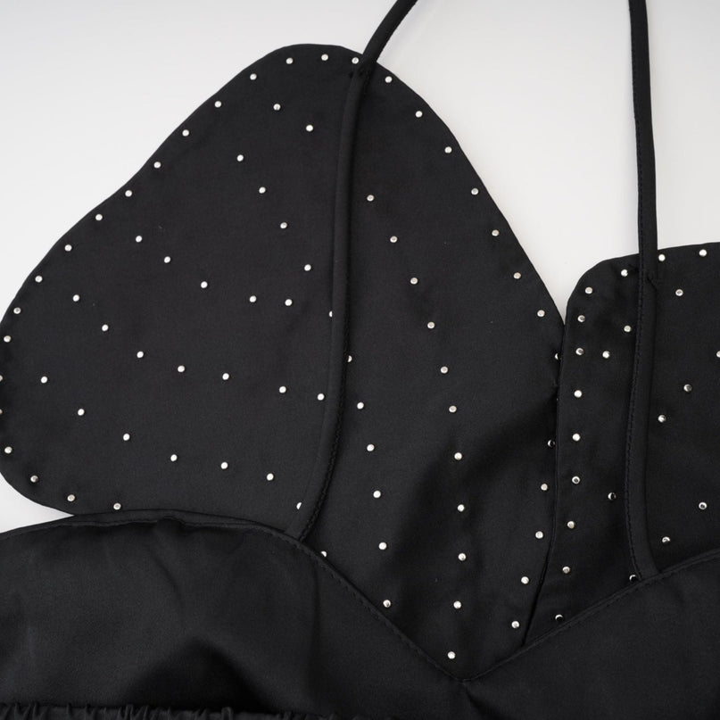 Vincenzina Black Floral Pearl Halterneck Top