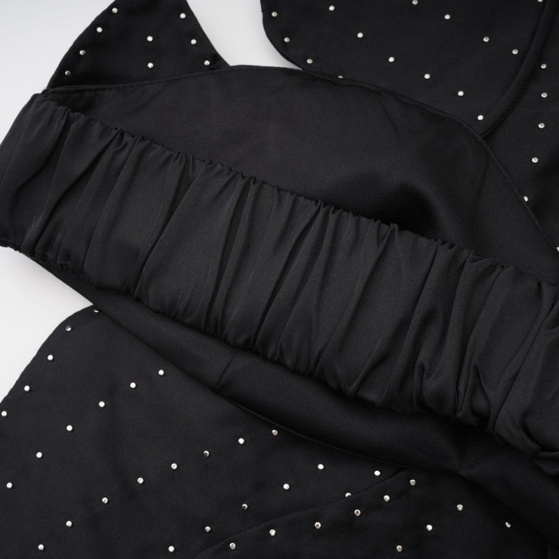 Vincenzina Black Floral Pearl Halterneck Top