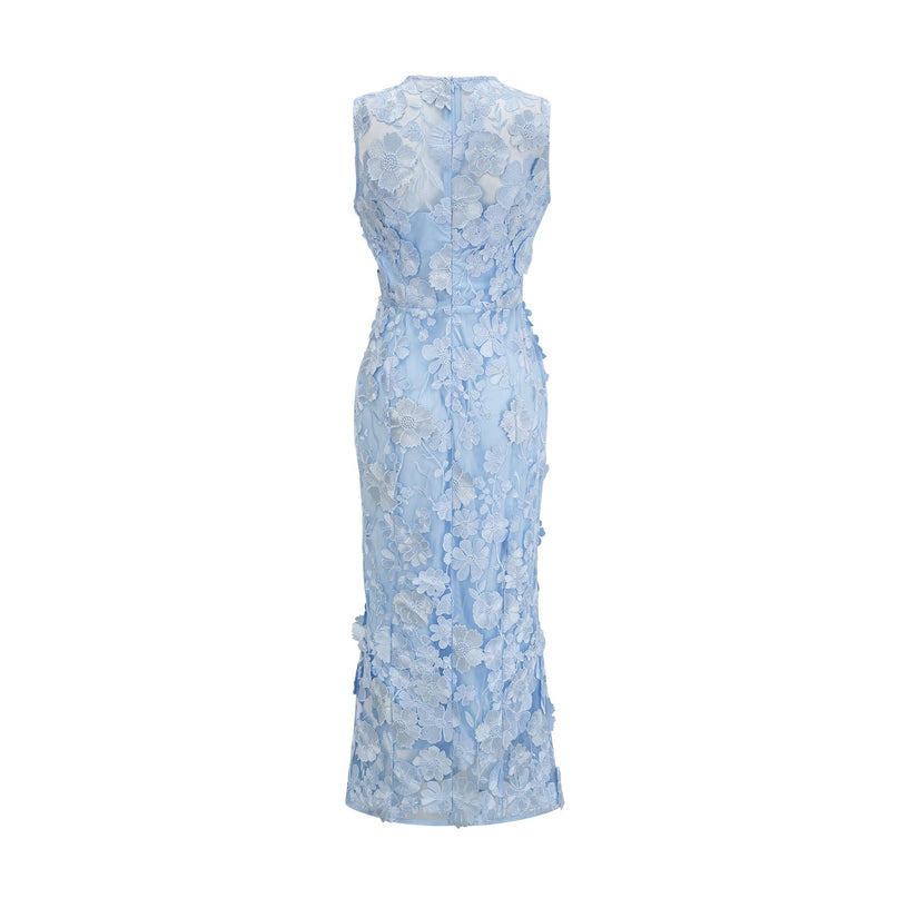 Vincenzina Blue Floral Appliqué Midi Dress