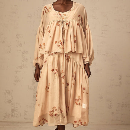 Vincenzina Pink Floral Blouse Dress Set