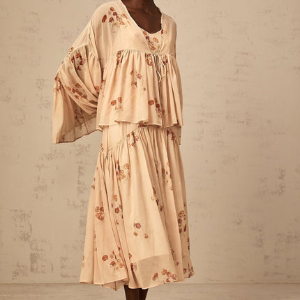 Vincenzina Pink Floral Print Blouse Dress Set