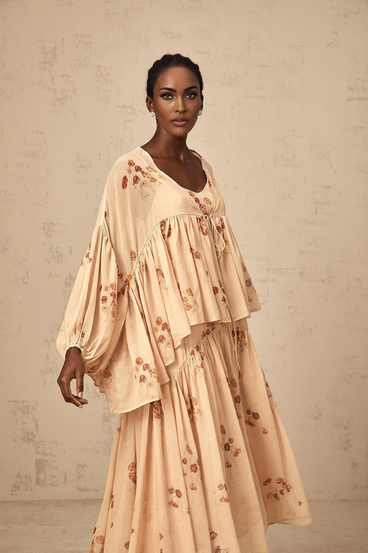 Vincenzina Pink Floral Print Blouse Dress Set
