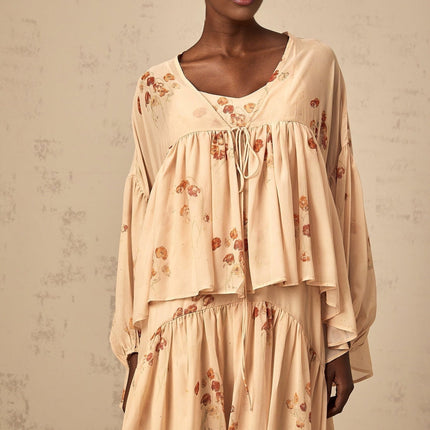 Vincenzina Pink Floral Print Blouse Dress Set