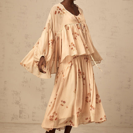 Vincenzina Pink Floral Print Blouse Dress Set