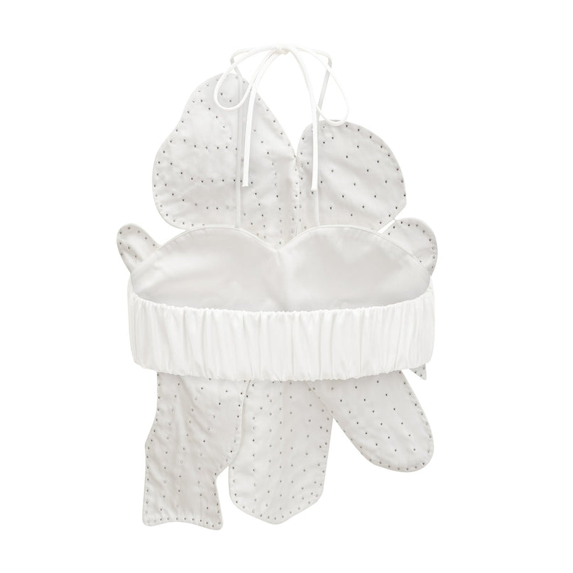 Vincenzina White Floral Halterneck Top with Faux-Pearl Embellishments