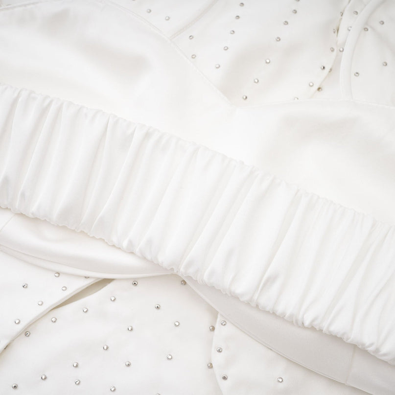 Vincenzina White Floral Halterneck Top with Faux-Pearl Embellishments
