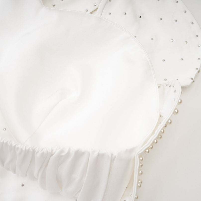 Vincenzina White Floral Sleeveless Halterneck Top with Faux-Pearl Embellishments