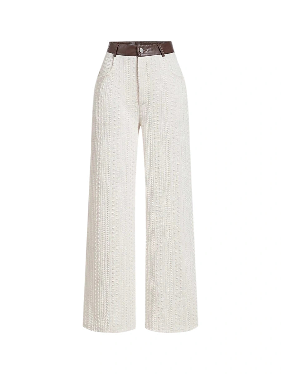 Vintage ApricotColor Jacquard Texture Waistband Straight Leg PantsThermal