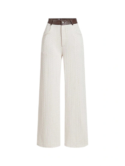Vintage ApricotColor Jacquard Texture Waistband Straight Leg PantsThermal