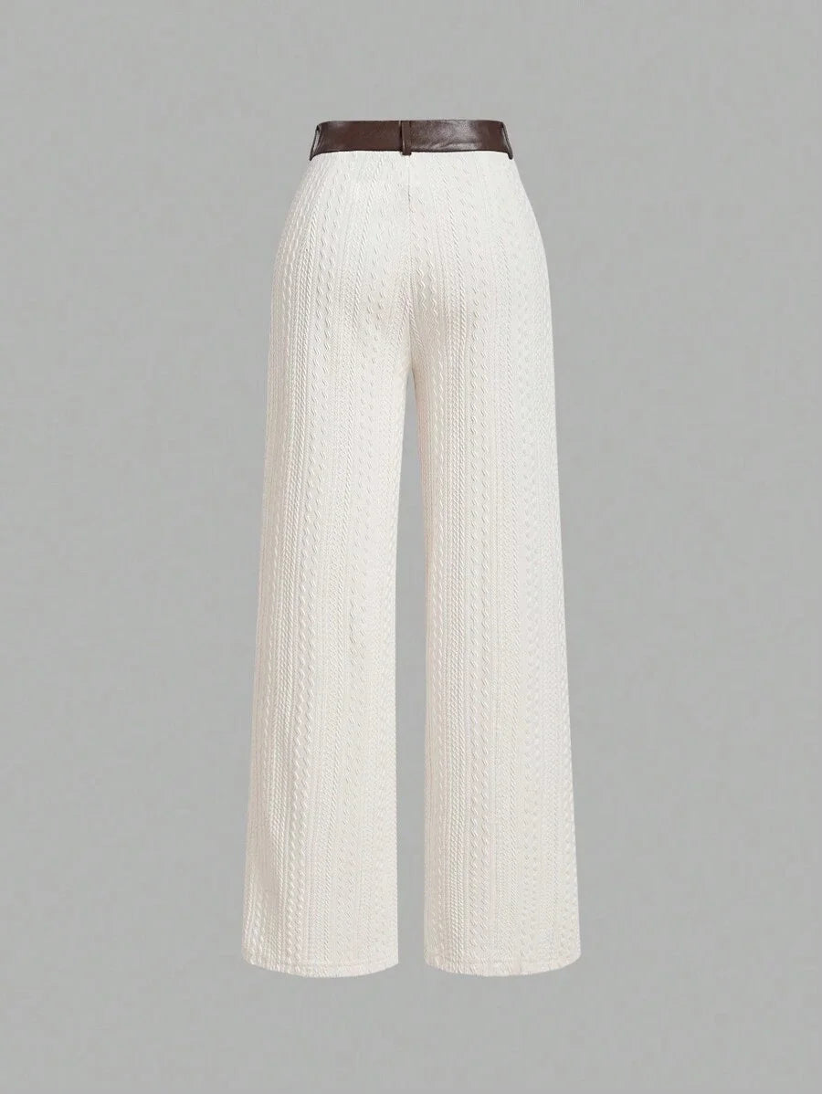 Vintage ApricotColor Jacquard Texture Waistband Straight Leg PantsThermal