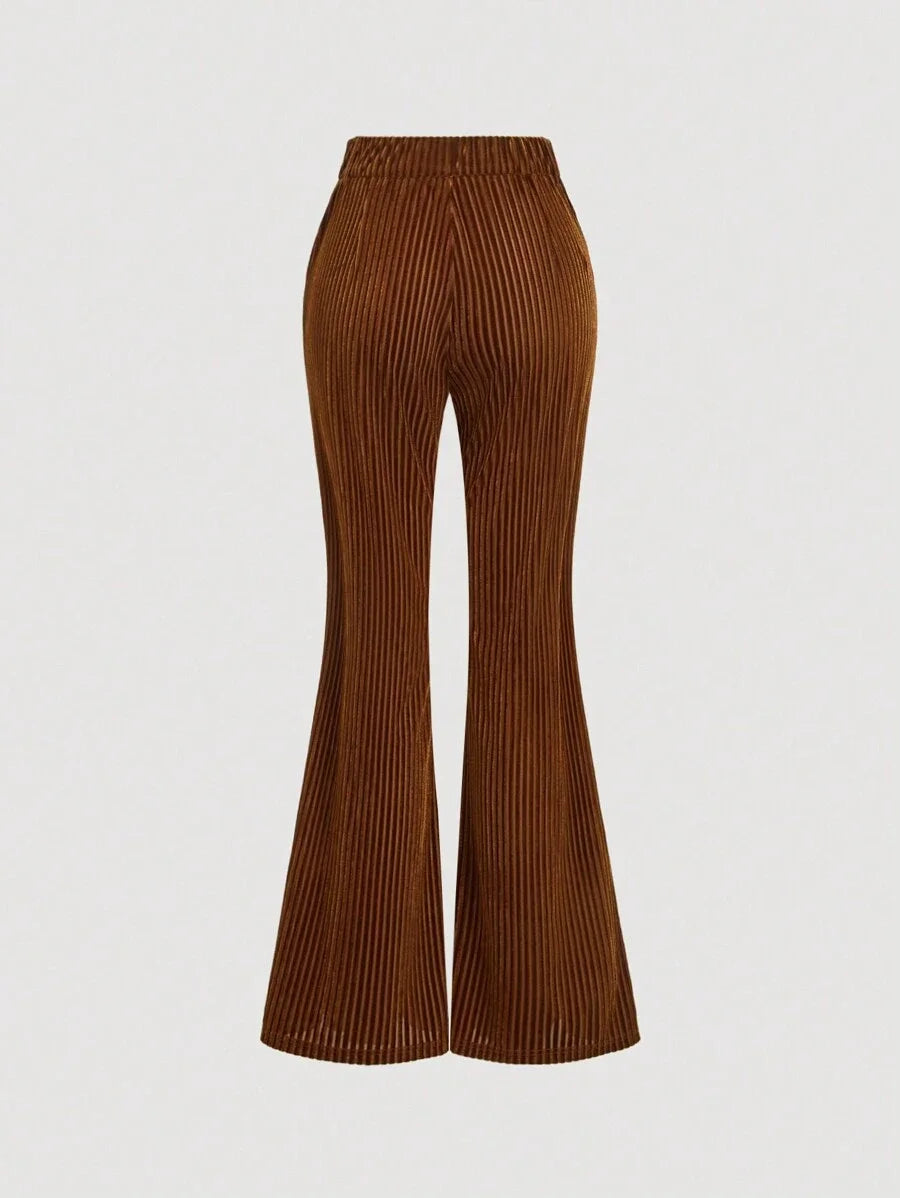 Vintage Front Pocket Casual Brown Flared Pants Winter Trousers Retro TrousersHolidayVelvet Pants