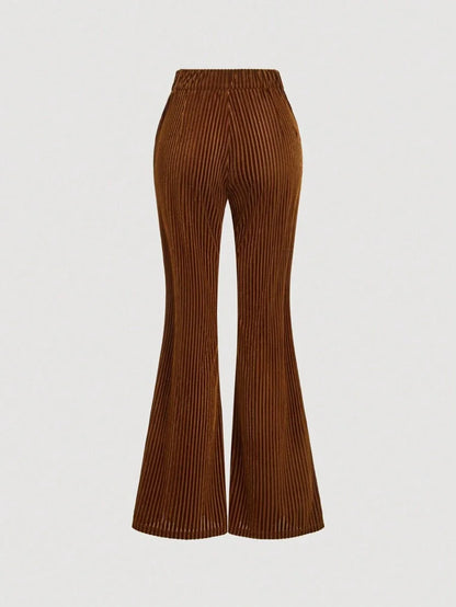 Vintage Front Pocket Casual Brown Flared Pants Winter Trousers Retro TrousersHolidayVelvet Pants