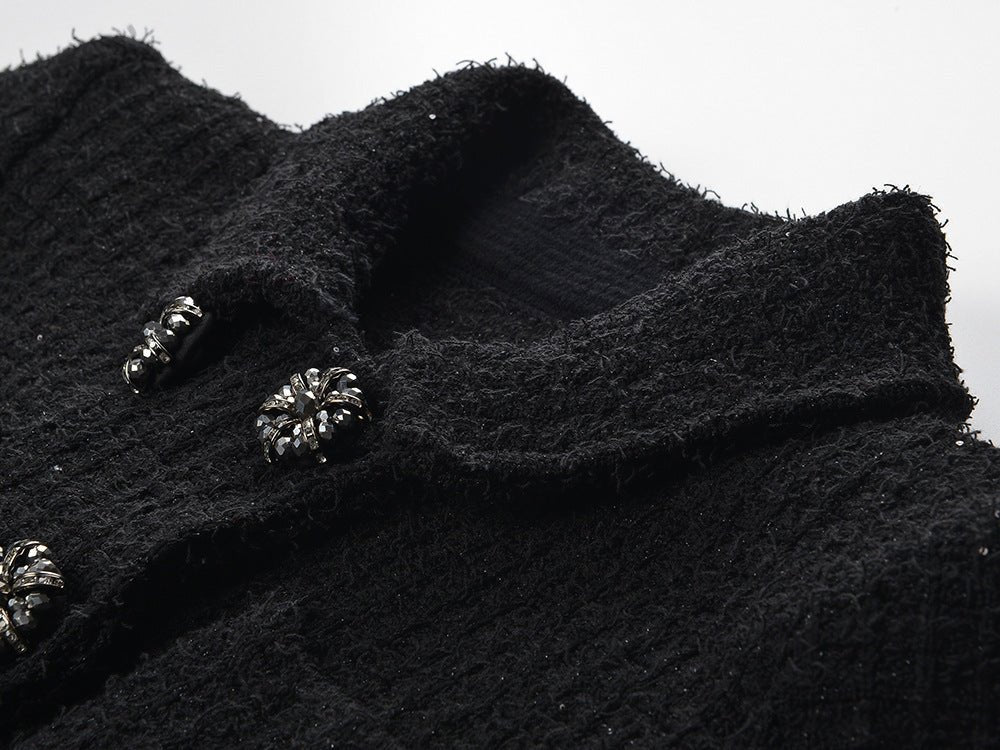 Vintage - Inspired Peplum Silhouette Jacket & Skirt Ensemble - Black
