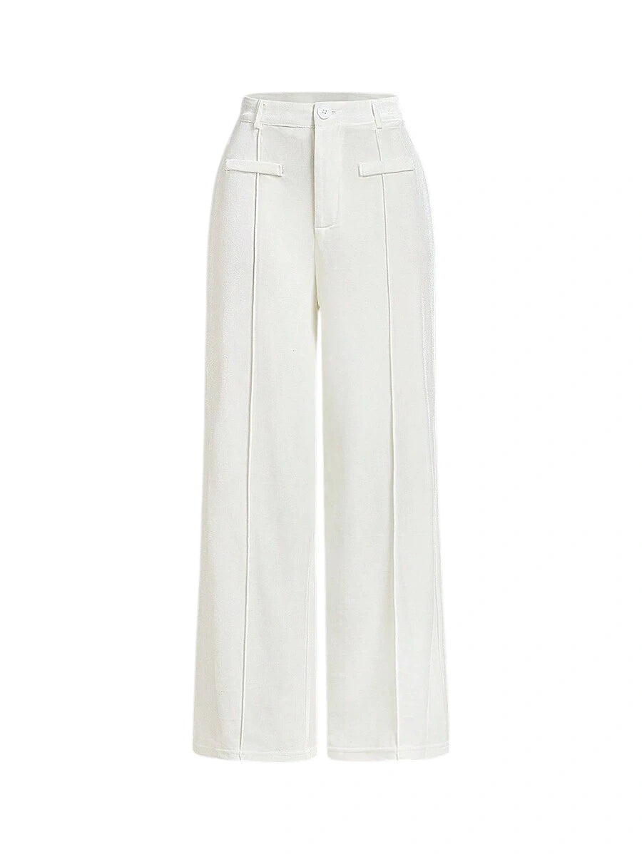 Vintage Velvet One Pocket HighWaisted StraightLeg White Pants